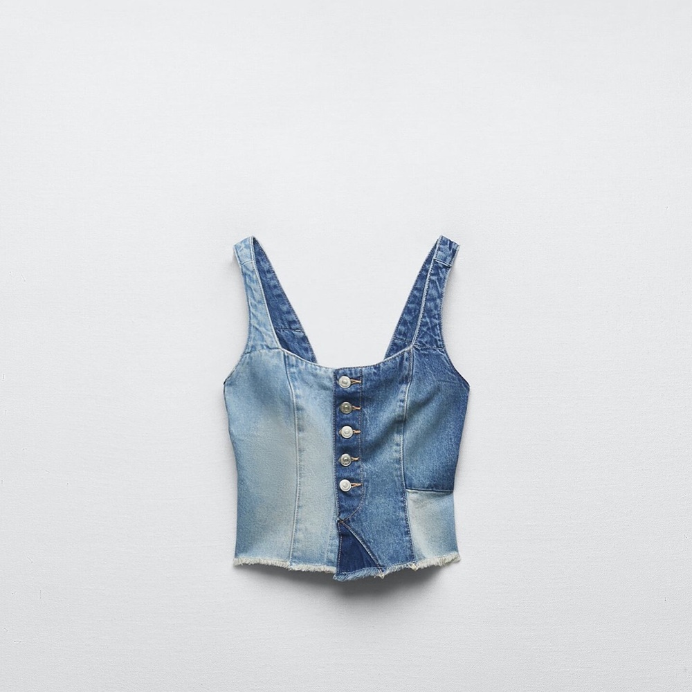 Patchwork Denim Top NWOT ZARA